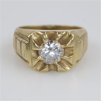 10kt Gold Clear Stone Signet Ring