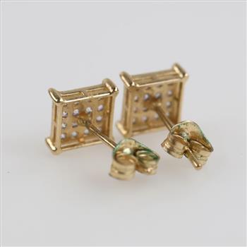 10kt Gold Clear Stone Square Stud Earrings