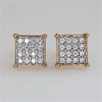 10kt Gold Clear Stone Square Stud Earrings