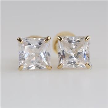 10kt Gold Clear Stone Square Stud Earrings