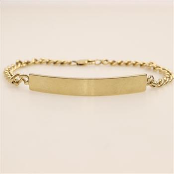 10kt Gold Curb Chain Name Plate Bracelet