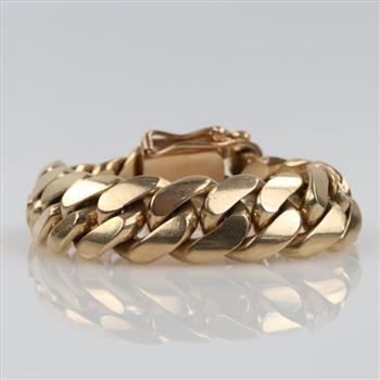 10kt Gold Curb Link Chain Bracelet-Evaluated By Our Certified Gemologist - AGS / GIA