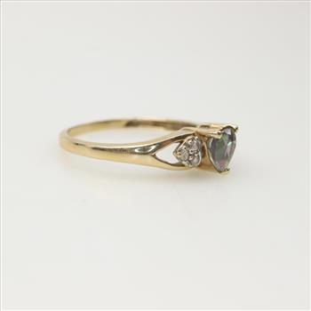 10kt Gold Dark Iridescent And Clear Accent Stone Ring