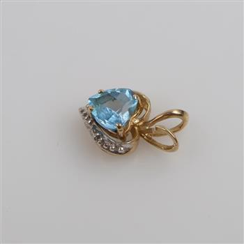 10kt Gold Diamond Accent And Blue Stone Heart Pendant