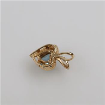 10kt Gold Diamond Accent And Blue Stone Heart Pendant