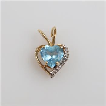 10kt Gold Diamond Accent And Blue Stone Heart Pendant