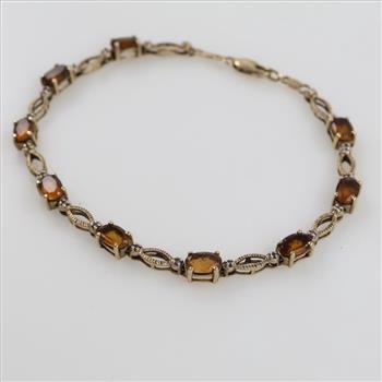 10kt Gold Diamond Accent And Brown Stone Bracelet