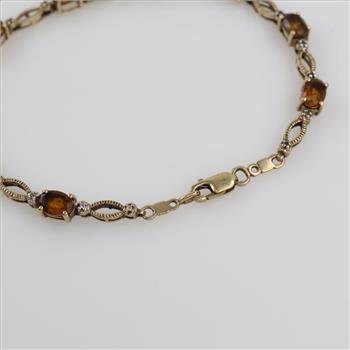 10kt Gold Diamond Accent And Brown Stone Bracelet