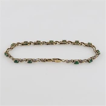 10kt Gold Diamond Accent And Green Stone Bracelet