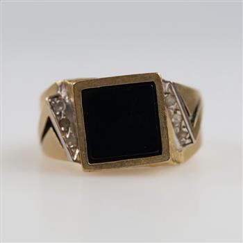 10kt Gold Diamond Accent Black Stone Ring