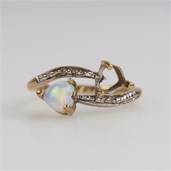 10kt Gold Diamond Accent Iridescent Stone Ring