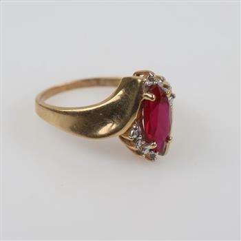 10kt Gold Diamond Accent Red Stone Ring