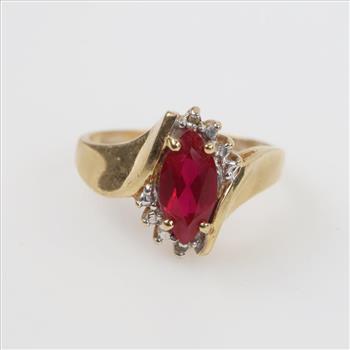 10kt Gold Diamond Accent Red Stone Ring