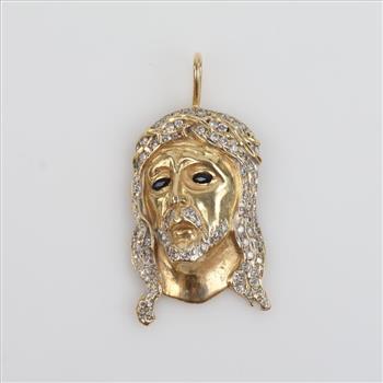 10kt Gold Diamond And Blue Sapphire Religious Pendant