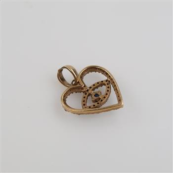 10kt Gold Diamond And Blue Stone Heart Pendant