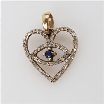 10kt Gold Diamond And Blue Stone Heart Pendant