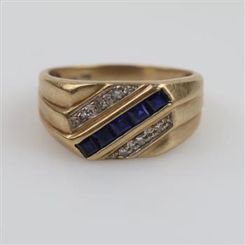 10kt Gold Diamond And Blue Stone Ring