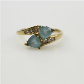 10kt Gold Diamond And Blue Stone Ring