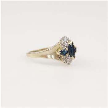 10kt Gold Diamond And Dark Blue Sapphire Ring