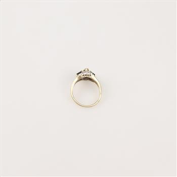 10kt Gold Diamond And Dark Blue Sapphire Ring