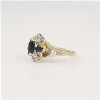 10kt Gold Diamond And Dark Blue Sapphire Ring