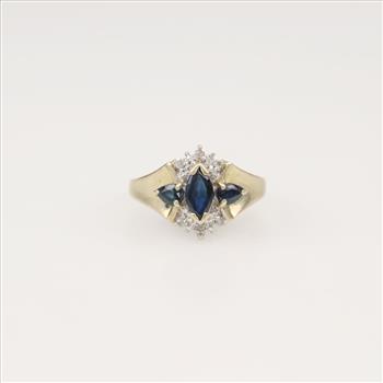 10kt Gold Diamond And Dark Blue Sapphire Ring