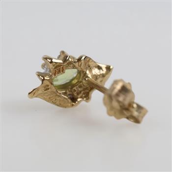 10kt Gold Diamond And Green Stone Single Earring