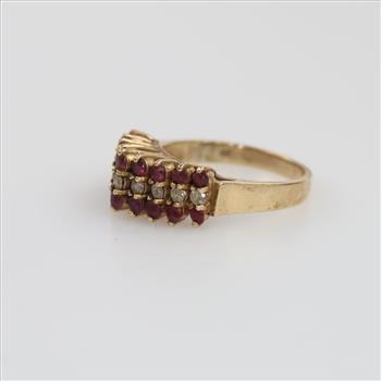 10kt Gold Diamond And Red Stone Ring
