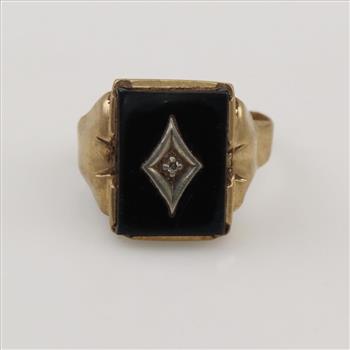 10kt Gold Diamond Black Onyx Signet Ring