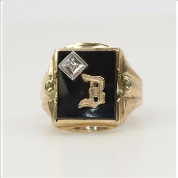 10kt Gold Diamond Black Onyx Signet Ring