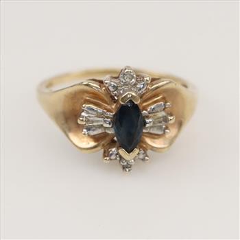 10kt Gold Diamond Blue Stone Ring