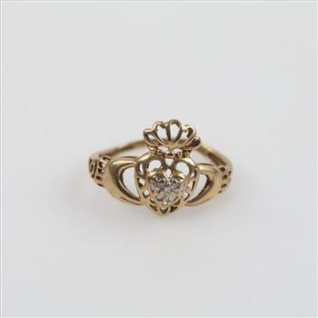 10kt Gold Diamond Claddagh Ring