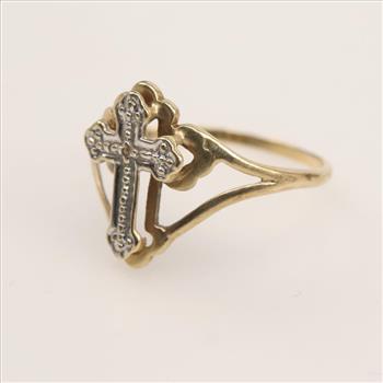 10kt Gold Diamond Cross Ring