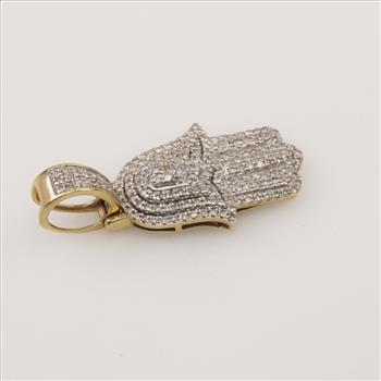 10kt Gold Diamond Hamsa Hand Pendant