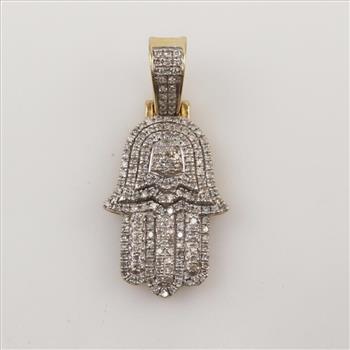 10kt Gold Diamond Hamsa Hand Pendant