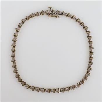 10kt Gold Diamond Hollow Link Tennis Bracelet