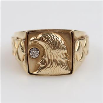 10kt Gold Diamond Hollow Signet Ring