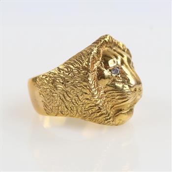 10kt Gold Diamond Lions Head Ring-Evaluated By Our Certified Gemologist - AGS / GIA