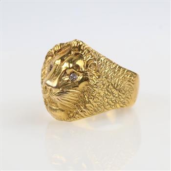 10kt Gold Diamond Lions Head Ring-Evaluated By Our Certified Gemologist - AGS / GIA