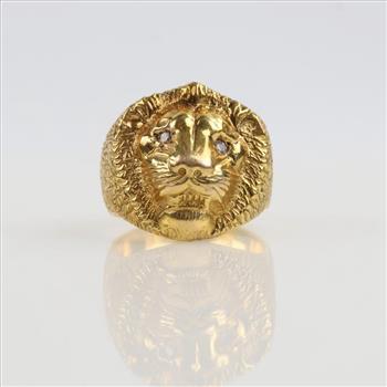 10kt Gold Diamond Lions Head Ring-Evaluated By Our Certified Gemologist - AGS / GIA