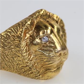 10kt Gold Diamond Lions Head Ring-Evaluated By Our Certified Gemologist - AGS / GIA