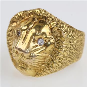 10kt Gold Diamond Lions Head Ring-Evaluated By Our Certified Gemologist - AGS / GIA