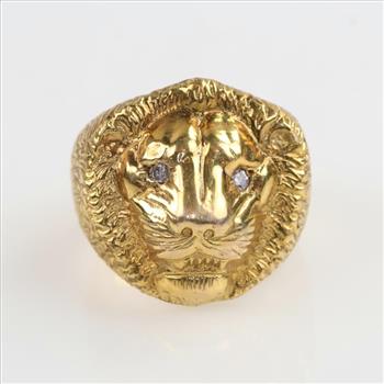 10kt Gold Diamond Lions Head Ring-Evaluated By Our Certified Gemologist - AGS / GIA
