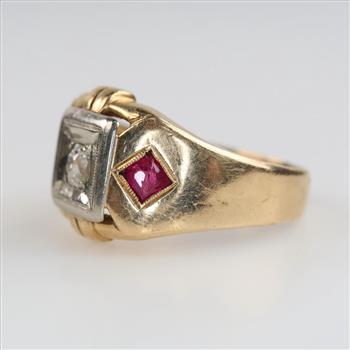 10kt Gold Diamond Pink Stone Accent Ring