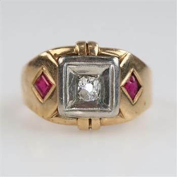 10kt Gold Diamond Pink Stone Accent Ring