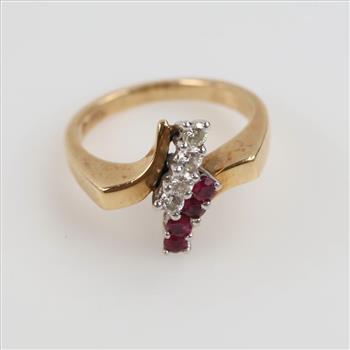 10kt Gold Diamond Pink Stone Accent Ring