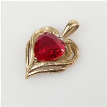10kt Gold Diamond Ruby Heart Pendant