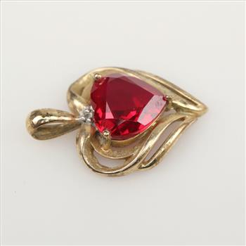10kt Gold Diamond Ruby Heart Pendant