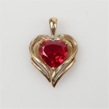 10kt Gold Diamond Ruby Heart Pendant