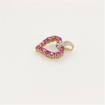 10kt Gold Diamond Ruby Heart Pendant